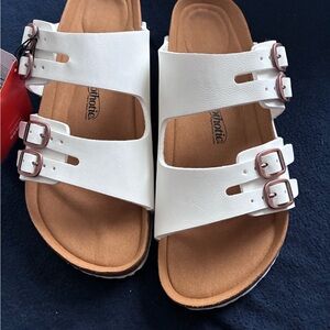 Aerothotic White Triple-Buckle Slide Sandals